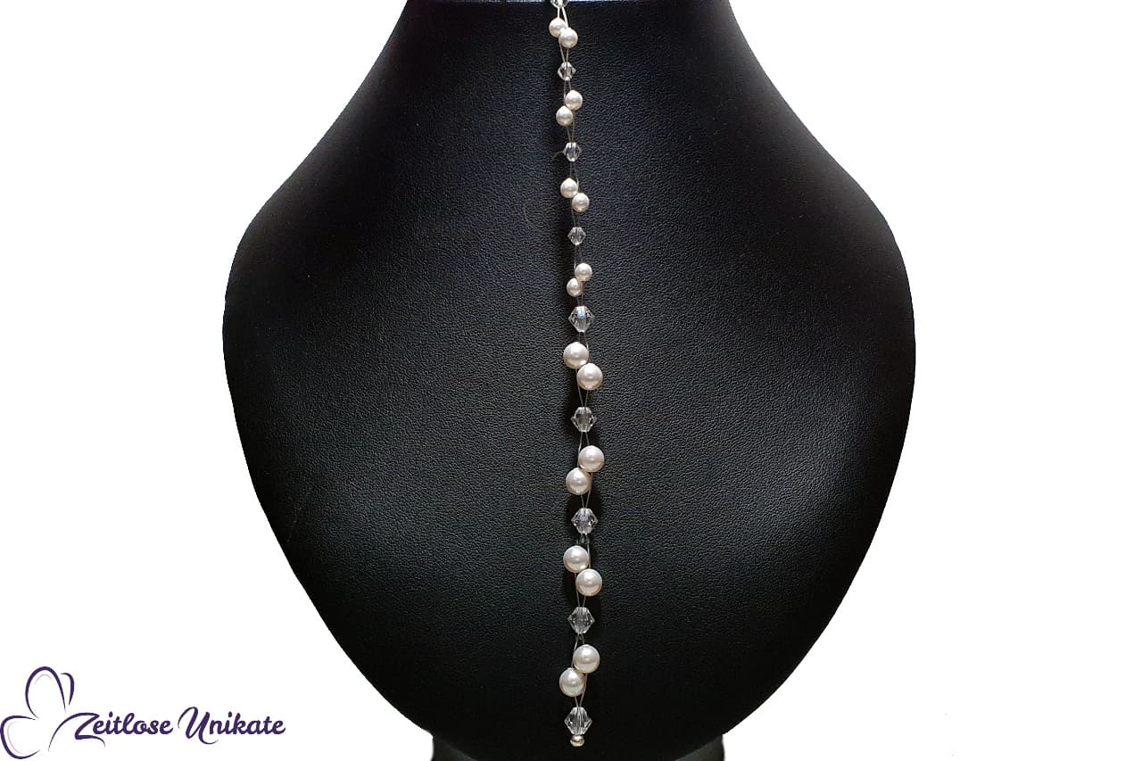 Luftige Rückenkette aus Perlen und Kristallen, Rückenkette Brautschmuck